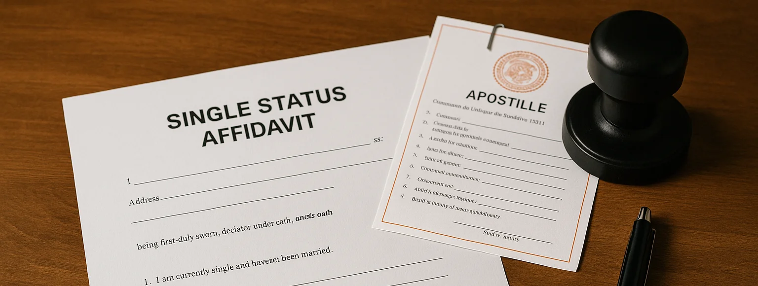 single status affidavit with apostille attached