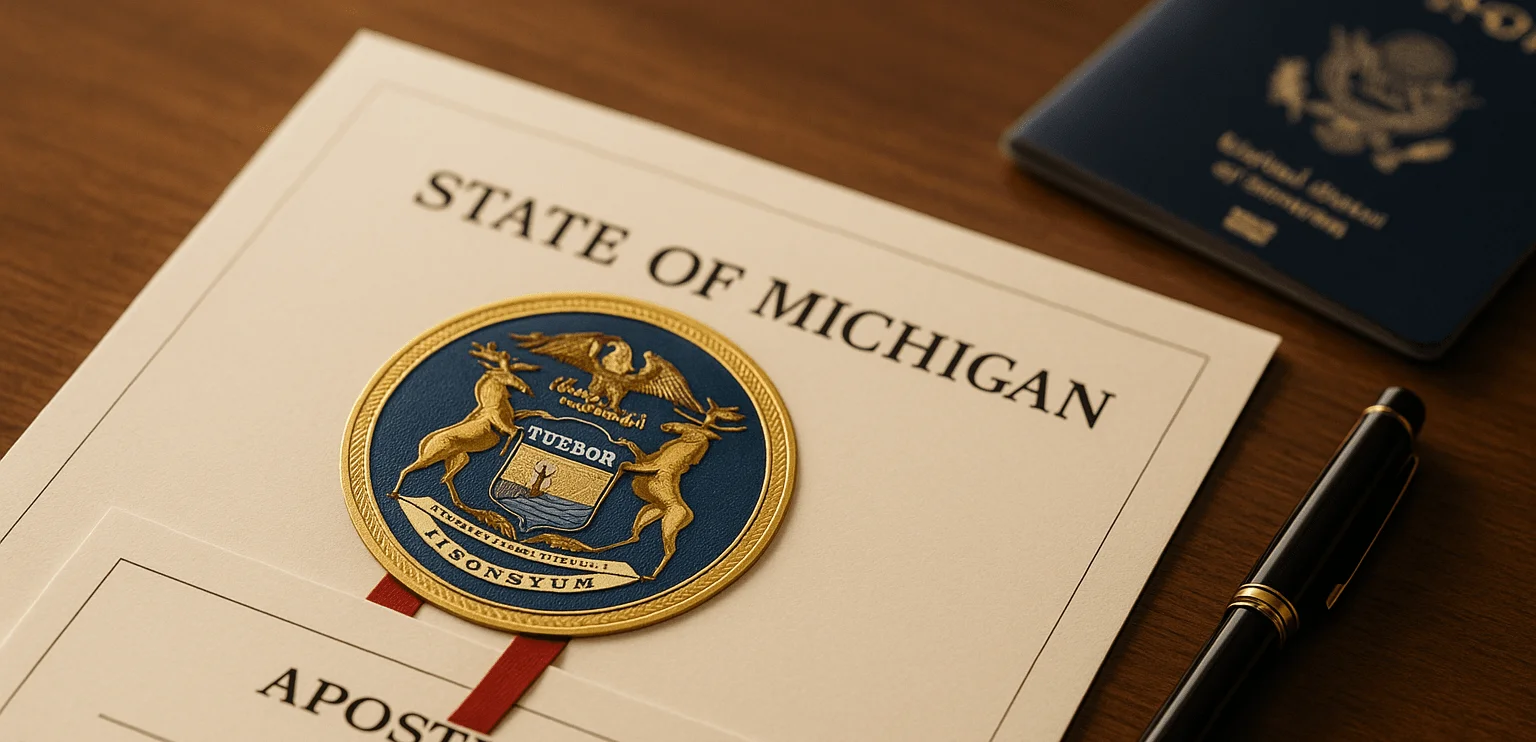Michigan-issued birth certificate with apostille seal by EZ Apostille