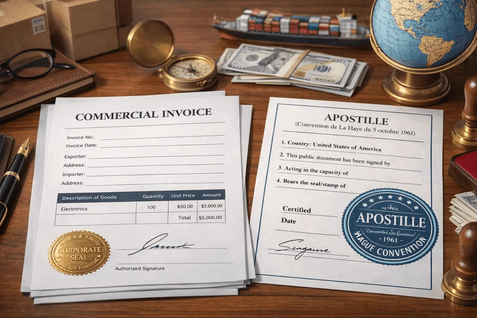 commercial invoice with apostille certification by EZ Apostille