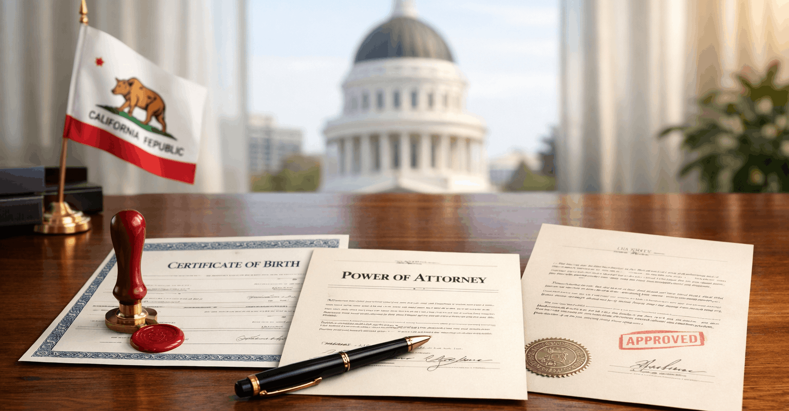 Apostille paperwork for Sacramento California including certified documents ready for submission