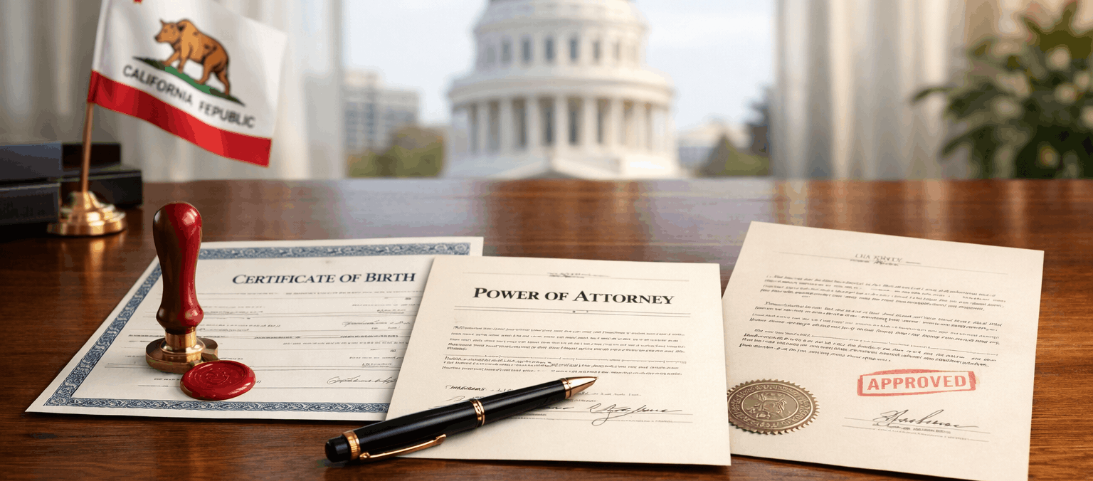 Apostille paperwork for Sacramento California including certified documents ready for submission