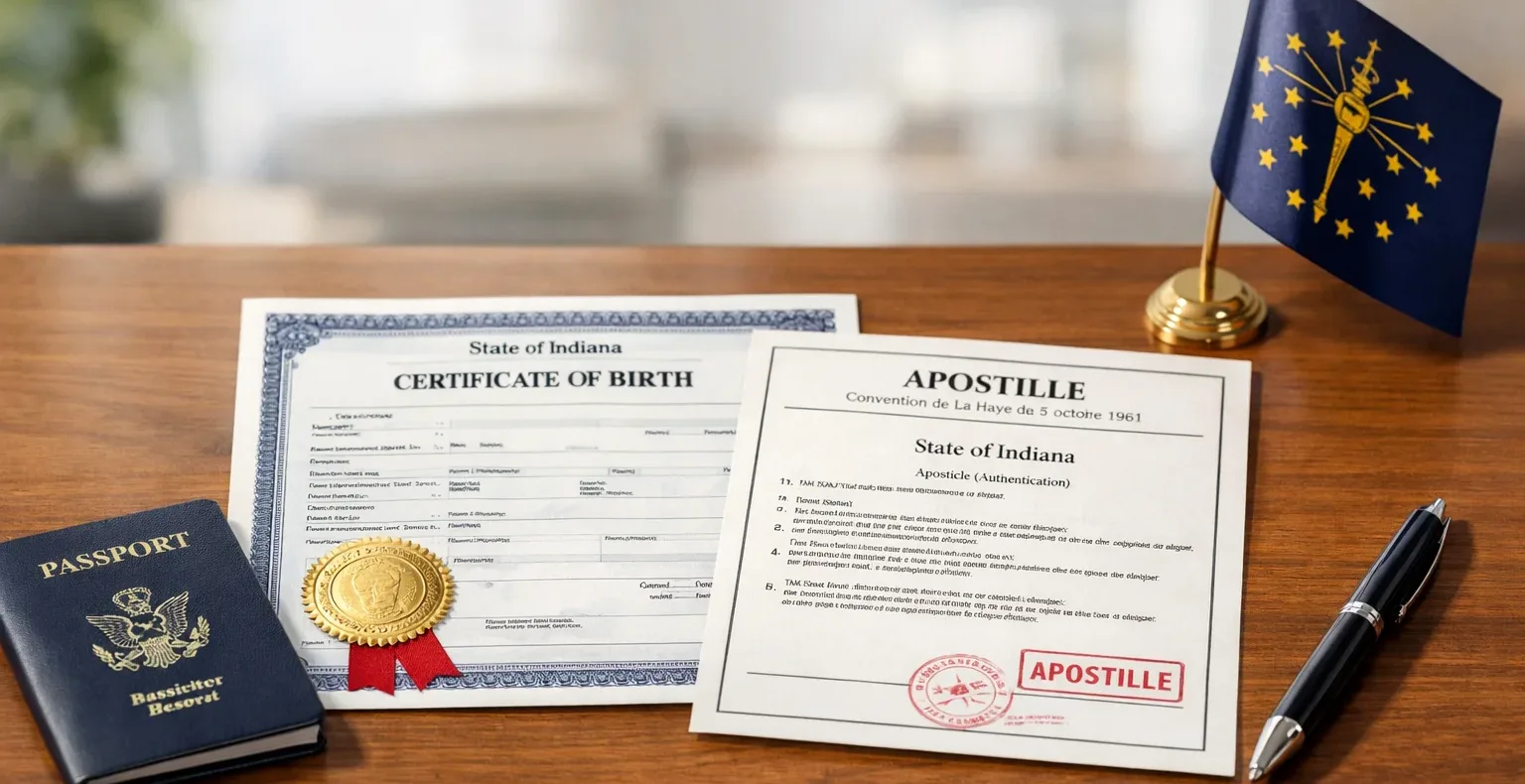 Indiana birth certificate with apostille document by EZ Apostille