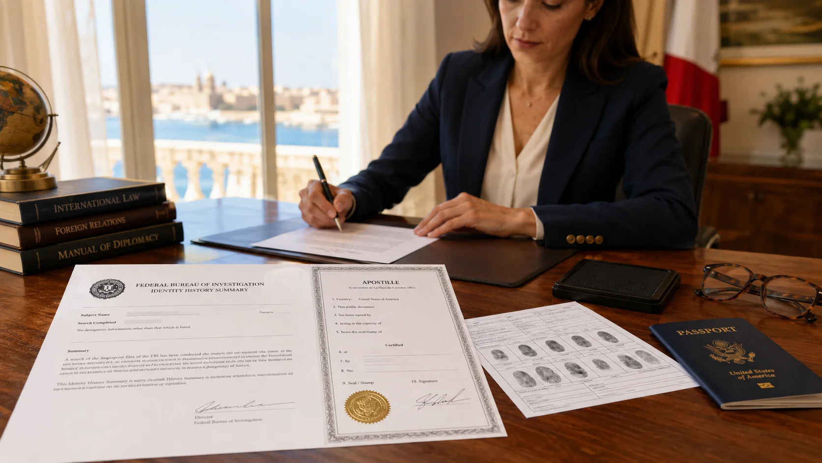Prepare FBI background check for Malta relocation