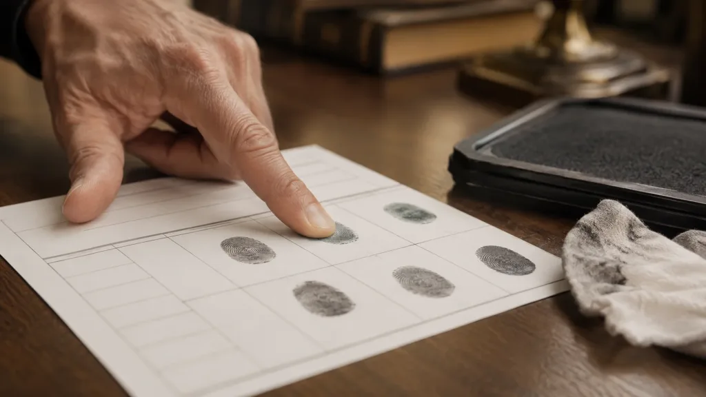Fingerprint card being completed for FBI background check submission from Colombia